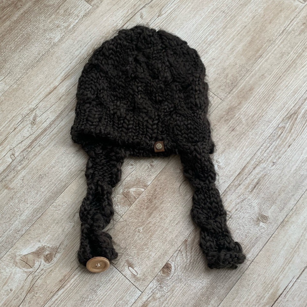 Brown Crochet Beanie with Button Flap